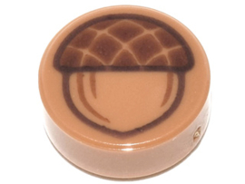 Tile, Round 1 x 1 with Acorn Pattern