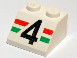 Slope 45 2 x 2 with Black Number 4 and Red and Green Stripes Pattern