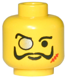 Minifigure, Head Glasses with Monocle, Scar, and Moustache Pattern - Blocked Open Stud