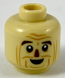 Minifigure, Head Reddish Brown Eyebrows, Dark Red Nose, Dark Orange Contours Pattern - Hollow Stud