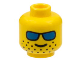 Minifigure, Head Glasses with Blue Sunglasses and Wide-Spaced Stubble Pattern - Blocked Open Stud