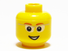 Minifigure, Head Glasses with Gray Frame Sides, Brown Eyebrows and Open Smile Pattern - Blocked Open Stud