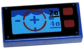 Tile 1 x 2 with Underwater Periscope View with Crosshairs, '20', '40', and Red Buttons Pattern