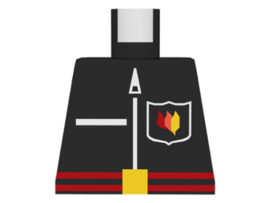 Torso Fire Uniform Shirt with Flame Badge Logo, Pocket, and White Zipper, Red Belt with Yellow Buckle Pattern