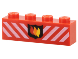 Brick 1 x 4 with Fire Logo Badge and White Danger Stripes Pattern