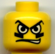 Minifigure, Head Male White Eyes, Black Eyegrease, Wavy Mouth Pattern - Blocked Open Stud