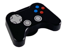Minifigure, Utensil Video Game Controller with Silver Directional Pad and Thumbsticks, Blue and Red Buttons Pattern
