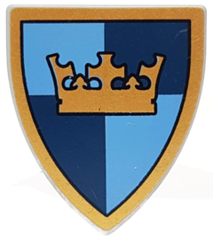 Minifigure, Shield Triangular Short with Gold Crown on Dark Blue and Medium Blue Quarters Background Pattern