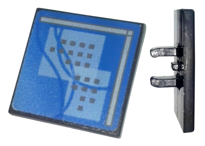 Road Sign 2 x 2 Square with Clip with Curved Blue Lines and Small Black Squares Pattern (Computer Screen)