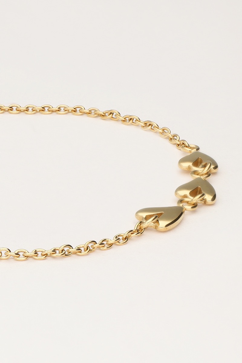 my jewellery Minimalistische armband met drie hartjes goud