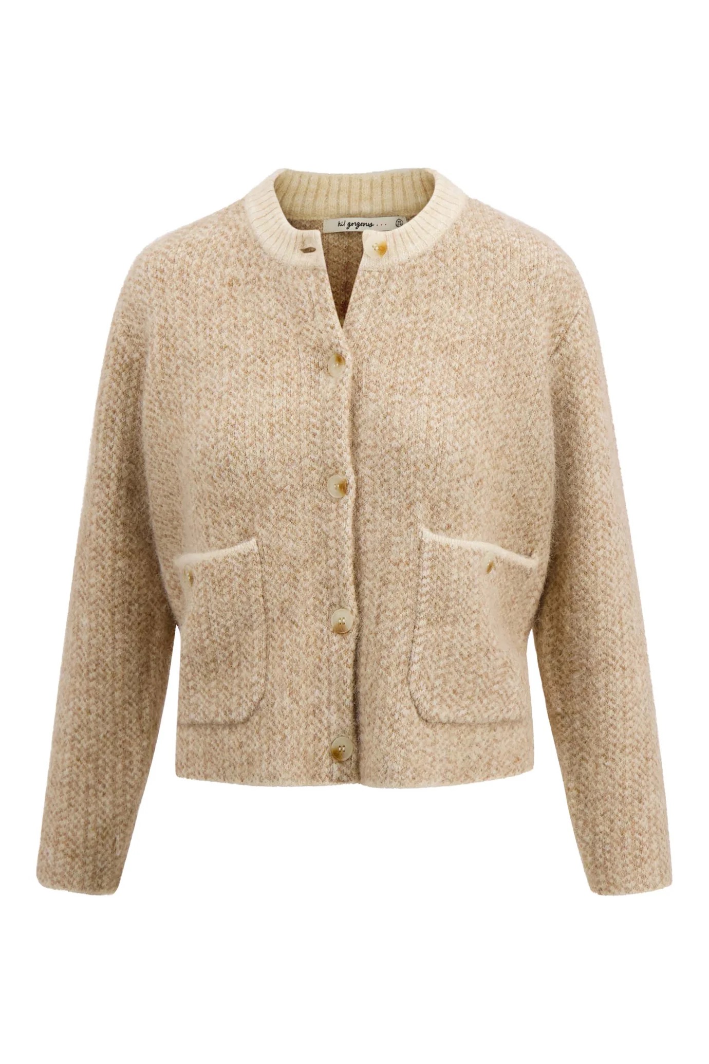 zusss jacquard vest met visgraat structuur beige