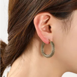 Go Dutch Label oorbellen Checkered hoop goud  - 14K