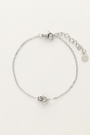 My jewellery armband hart & bloemetje strass zilver