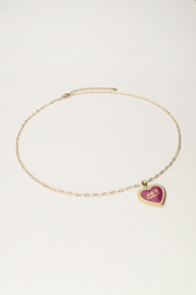 My Jewellery ketting | art schakelketting met fuchsia vintage hart goud