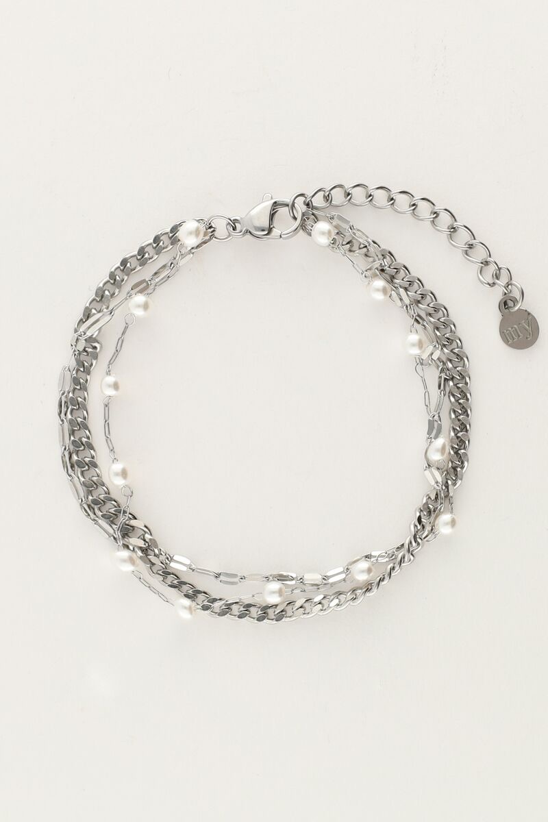 my jewellery Driedubbele armband met imitatieparels zilver
