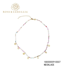 rose en camellia ketting parels, kleuren en muntjes