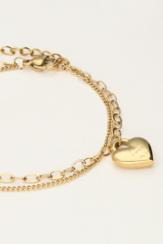 My jewellery minimalistische dubbele armband met hartjes bedel goud