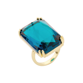 biba ring goud verstelbaar met grote steen petrol