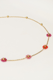 My jewellery Sunrocks minimalistische ketting met roze bloemetjes goud