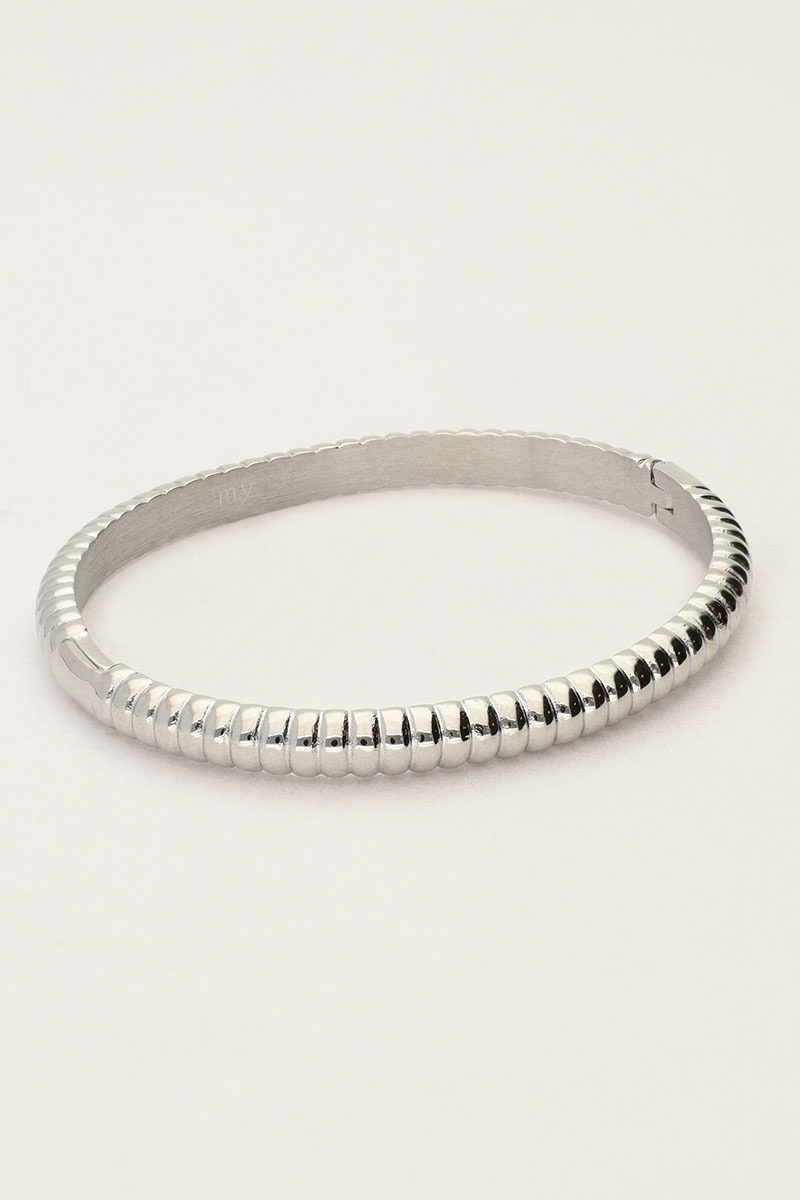 My Jewellery Bold rechthoekige bangle met ribbels zilver