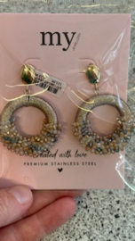 My jewellery oorbellen met kralen grijs lichtroze goud
