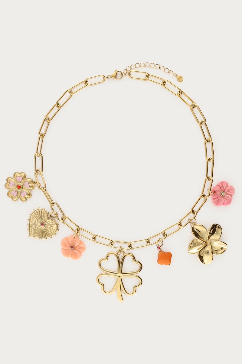 My Jewellery Botanical bedel ketting met klaver en bloemen