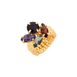 biba ring metaal en crystal stenen bruin