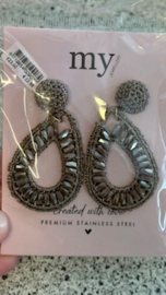 My jewellery oorbellen met kralen grijs goud