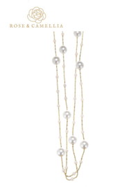 rose en camellia ketting lang met parels