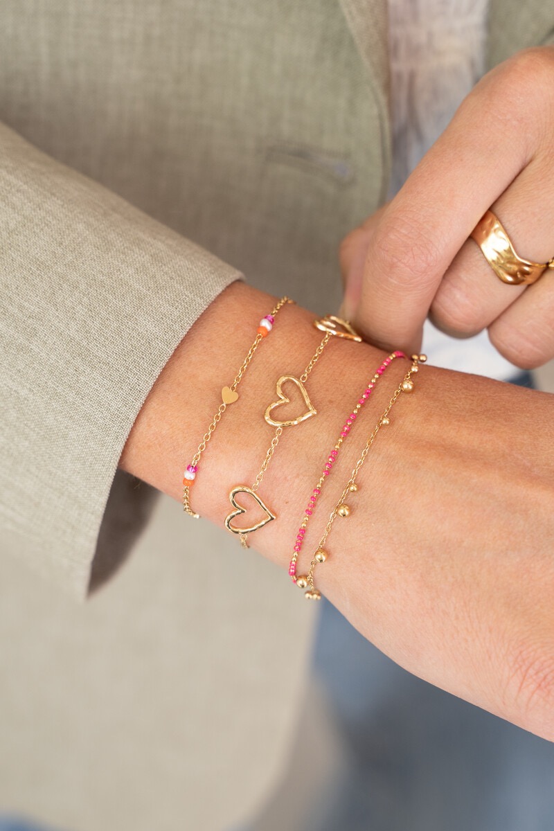 my jewellery Dubbele armband met roze kralen & bolletjes zilver