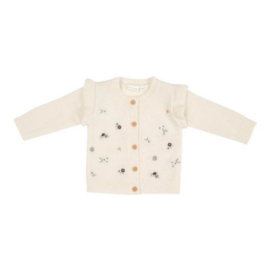Little Dutch gebreid vest met ruches en bloemetjes | vintage soft white