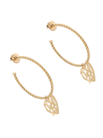 rose en camellia oorbellen hoops gedraaid hart