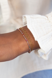 My Jewellery Sunrocks driedubbele armband met taupe kralen goud