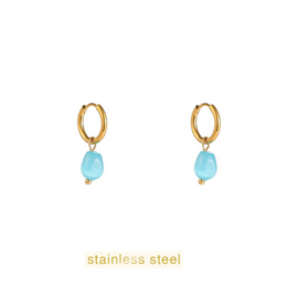 Go Dutch Label oorbellen Drop Stone Hoop - 14K + Blue