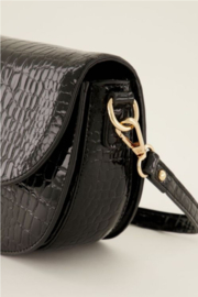my jewellery tas | zwarte schoudertas half rond met croco print