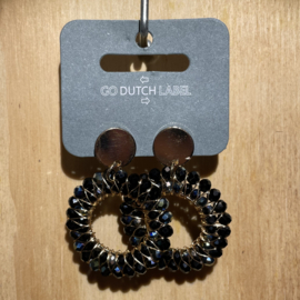 Go Dutch Label oorbellen | rond met zwarte kralen goud.