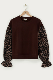 My jewellery Bruine sweater met panterprint mouwen