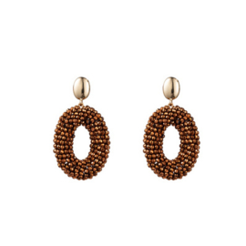 Go Dutch Label oorbellen | full-on beads oval coffee goud