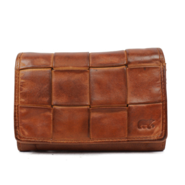 Bear Design gevlochten overslag portemonnee 'Flappie' | cognac