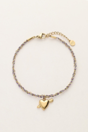 My jewellery Paarse koord armband met cupido hartje