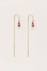 My jewellery Doortrek oorhangers met paarse kralen goud