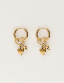 My jewellery oorbellen hoop hartje en bolletje goud