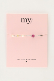 My jewellery Elastieken armband met roze bloemen & zoetwaterparels zilver