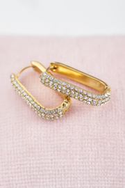 My Jewellery oorbellen | rechthoekige oorhangers met strass stenen goud