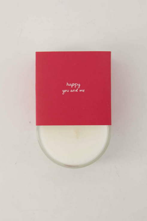 Zusss geurkaars in wikkel happy you and me wit/rood
