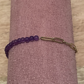 Go Dutch Label armband | schakel goud paarse kralen