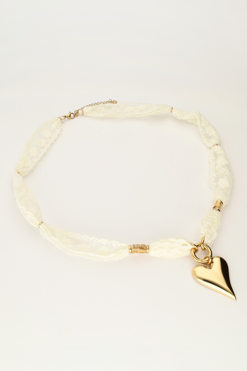 My jewellery Ketting met kant en hartje goud