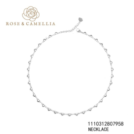 rose en camellia ketting met hartjes zilver