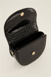 my jewellery tas | zwarte schoudertas half rond met croco print
