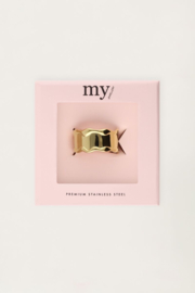 My jewellery verstelbare statement ring met wave en structuur goud